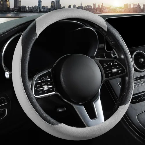 Vista 7 de Funda para volante de automóvil, funda para volante de piel de microfibra con ajuste universal de 14.5-15 pulgadas, antideslizante, cómoda