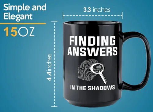 Vista 6 de Taza de café detective de 15 onzas, color negro, encontrando respuestas en - oficial de policía policía patrulla detective sheriff aplicación