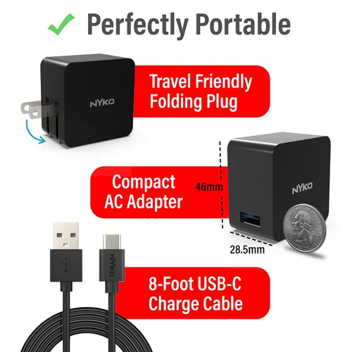 Vista 4 de Nyko Switch Power Kit - Portable AC Adapter for Nintendo Switch, Switch Lite, and OLED Switch - Charger Cable and Power Cord, Detachable, Compact