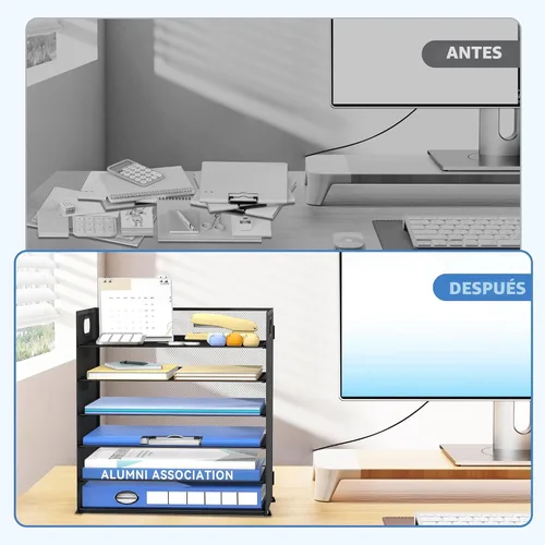 Vista 7 de Daltack Organizador de papel de 6 niveles para escritorio, organizador de bandejas de papel para escritorios, organizadores de archivos de Negro