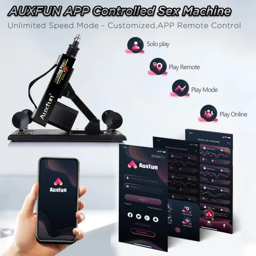 Vista 2 de Máquina sexual, AUXFUN máquina automática de consolador con control de aplicación Bluetooth, máquina de empuje para mujeres con 6 accesorios