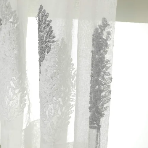 Vista 5 de VOGOL Juego de cortinas transparentes bordadas y cenefas para sala de estar, con bolsillo para barra blanca, par de cortinas traslúcidas