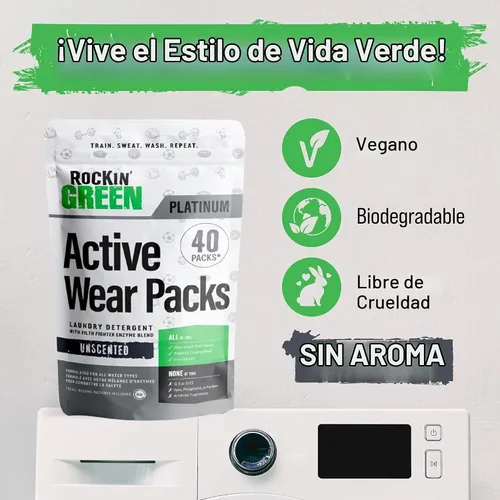 Vista 7 de Cápsulas detergentes Rockin' Green Active Wear para el deporte sin perfume 40 cargas
