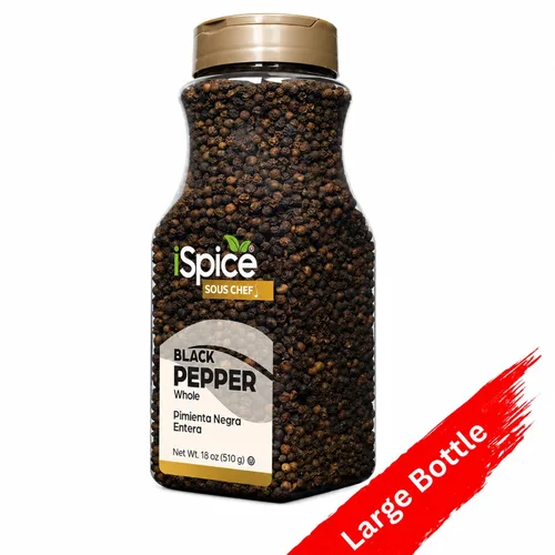 Vista 3 de iSpice Pimienta negra entera 18 onzas Tamaño al por mayor Especia gourmet Kosher