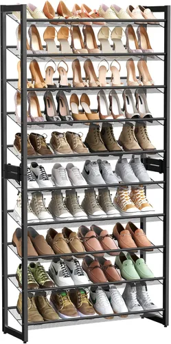 Vista 11 de SONGMICS ULMR03A organizador de zapatos con 3 estantes de metal apilables en dos posiciones (plano e inclinado) para armario, habitación o entrada