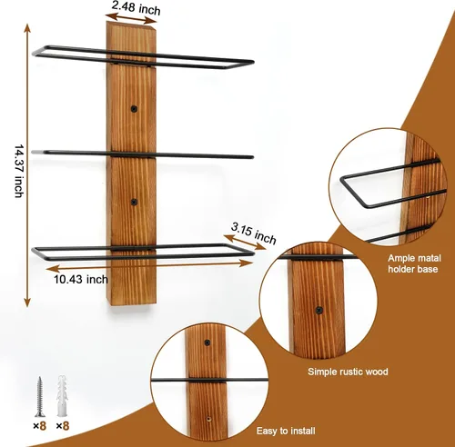 Vista 5 de Botellero de pared - Soporte de madera de pino para 12 botellas - Expositor para cocina, comedor, bar
