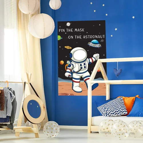 Vista 5 de Hooqict Pin The Mask on The Astronaut Space Party Games for Kids Juego de cumpleaños Astronauta Sistema Solar Decoración de fiesta temática