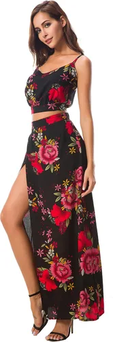 Vista 2 de Kormei Vestido largo largo con estampado floral para mujer de dos piezas con abertura lateral