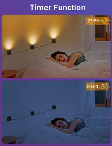 Vista 9 de APPECK Paquete de 4 apliques de pared inteligentes, luces LED RGBCW de 8 pies, luces regulables para interiores para sala de estar, dormitorio, sala