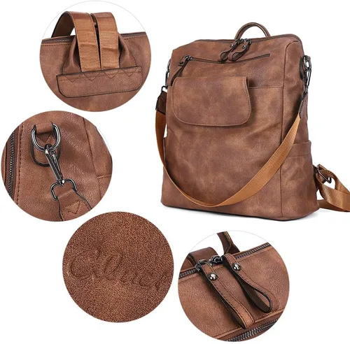 Vista 5 de CLUCI - Mochila de cuero para mujer, grande, convertible, de moda, antirrobo, mochilas de viaje