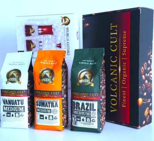Vista 9 de VANUAT tostado oscuro Culto volcánico orgánico supremo y artesanal grano entero para café por goteo, café frío, café expreso, prensa francesa, café