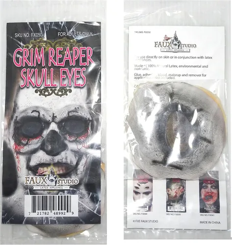 Vista 5 de Fxe Faux Studio Horror Skull Eyes Grim Reaper Halloween Látex Protésico Aparato.