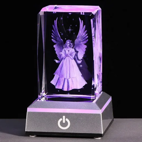 Vista 8 de YWHL Figura de Cruz de Cristal 3D con Base de Luz Colorida, Grabada Láser, Regalos Religiosos Bíblicos para Mujeres y Hombres, Decoración Cristiana