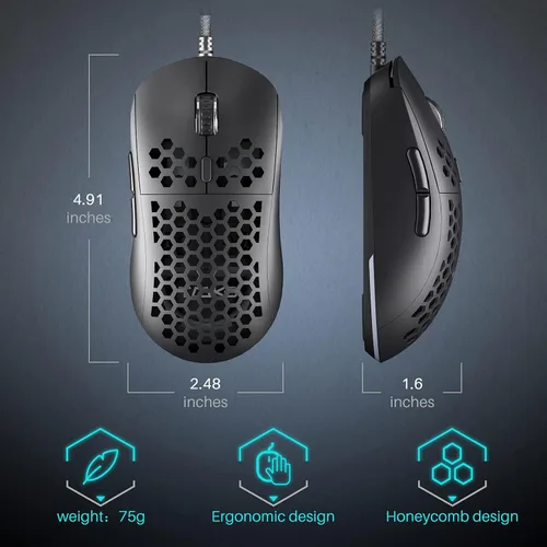 Vista 7 de DIERYA M1SE Ratón con Cable para Juegos con Carcasa de Nido de Abeja, Sensor Óptico de 12800DPI, 6 Macros Programables, Soporte de Software