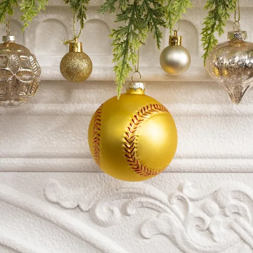 Vista 6 de Adorno soplado de vidrio de sóftbol de Navidad de 3.15 pulgadas, mini bola deportiva pintada a mano 2025 para niños y niñas, árbol de Navidad