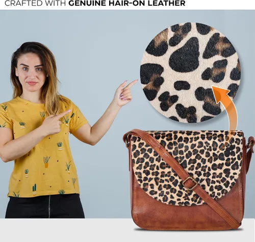 Vista 2 de Bolso bandolera de cuero genuino para mujer con correa ajustable, bolsillo móvil y cremallera exterior e