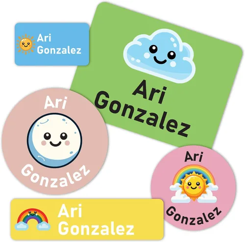 Vista 17 de 130 etiquetas adhesivas de nombre personalizables para niños, etiquetas de nombre de vinilo de alta calidad, perfectas para botellas de agua