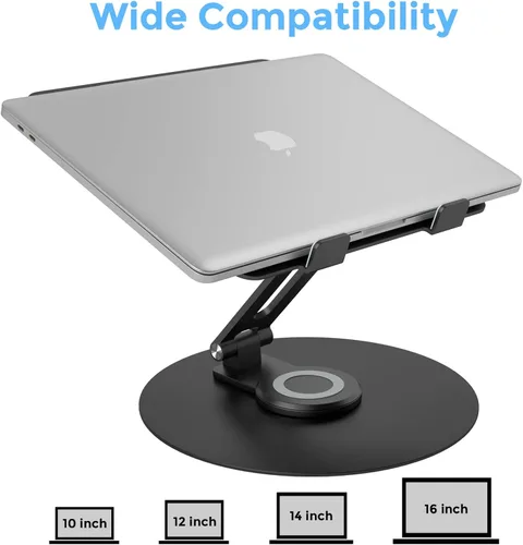 Vista 3 de Soporte giratorio para computadora portátil para escritorio, soporte de computadora de aluminio de altura ajustable con base giratoria de 360