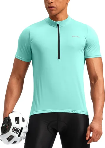 Vista 2 de Bikewa Maillot de ciclismo para hombre que absorbe la humedad, manga corta, UPF media cremallera, ciclismo, ciclismo de carretera, camisas