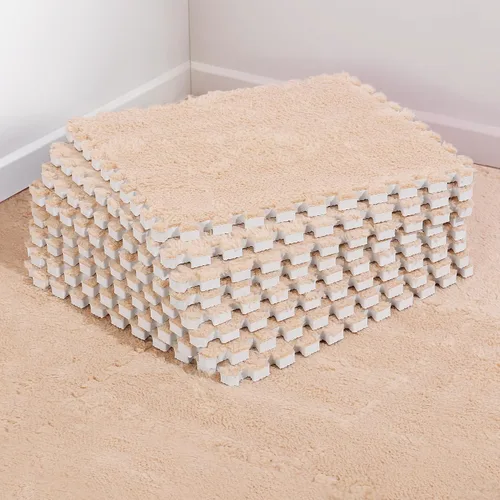 Vista 10 de 12 piezas de alfombrillas de espuma de felpa gruesa entrelazadas para el piso, azulejos de espuma entrelazados con bordes para niños, alfombra