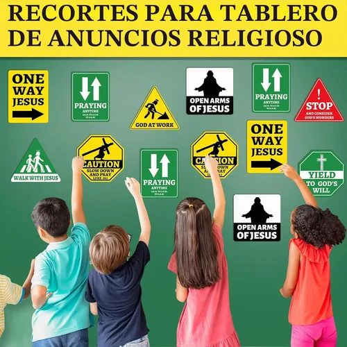 Vista 5 de 27 piezas de recortes religiosos de Jesús VBS Construcción Tráfico Señal de tráfico para Jesús, cumpleaños, aula, tablón de anuncios, decoración