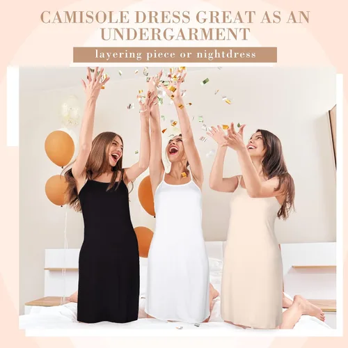 Vista 4 de Hillban Vestido de 3 piezas para mujer, con tirantes delgados ajustables, camiseta larga sin mangas, ropa de noche, suave debajo del vestido