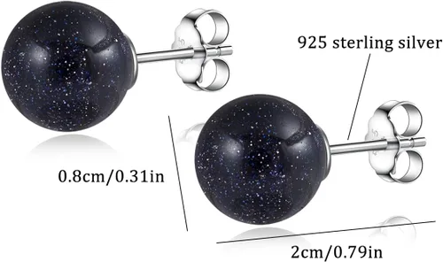 Vista 122 de Natural Stone Stud Earrings for Women 8mm Sterling Silver Genuine Gemstone Earrings Handmade Sterling Silver Crystal Stud Earrings for Women