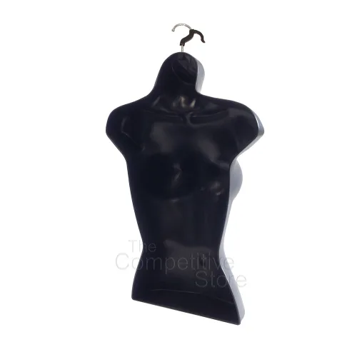 Vista 4 de Maniquí femenino con espalda hueca y cuerpo apilable con ganchos para colgar para exhibición de camisetas, encimera, ferias de manualidades, fotos