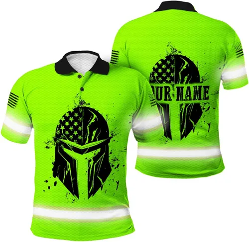 Vista 17 de Maddly Polo de alta visibilidad con diseño de calavera y bandera de Estados Unidos, ropa de trabajo patriótica con nombre personalizado