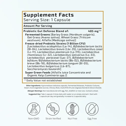 Vista 2 de VTC VitaTradingCo. Probiotic Gut Defense Probióticos y prebióticos para la salud intestinal y la digestión 1 mil millones de UFC con base