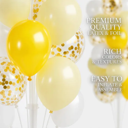 Vista 5 de Hiins Juego de 2 globos de confeti para árbol con base, decoración de poste para fiesta Bee Lemon,Wedding Baby Shower Party Decor,Includes a base