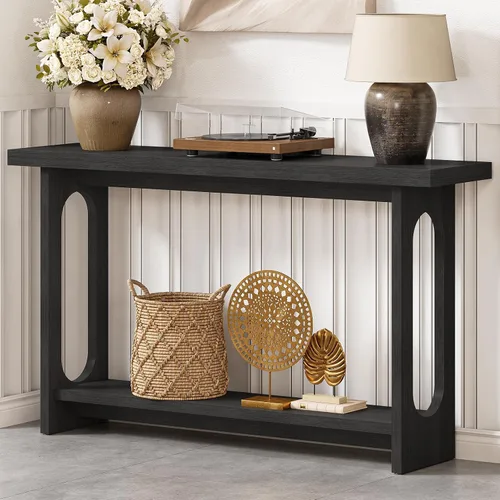 Vista 4 de Mesa consola negra, mesa de entrada de madera de 55 pulgadas, mesas estrechas para sofá, mesas de pasillo para sala de estar, entrada, vestíbulo