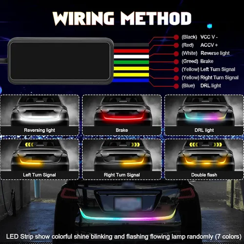 Vista 2 de x xotic tech Tira de luces LED flexibles multicolor de flujo secuencial, luces direccionales de circulación diurna, cola de freno, reversa, luz