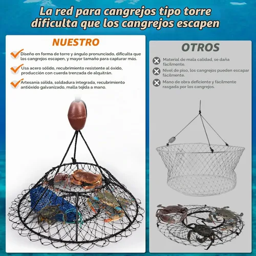 Vista 6 de QualyQualy Crab Ring Trap Hoop Net 1/2-Pack, Heavy Duty Saltwater Crab Nets for Crabbing Lobster, Dungeness and Blue Crabs, Folded Crab Cage Pots