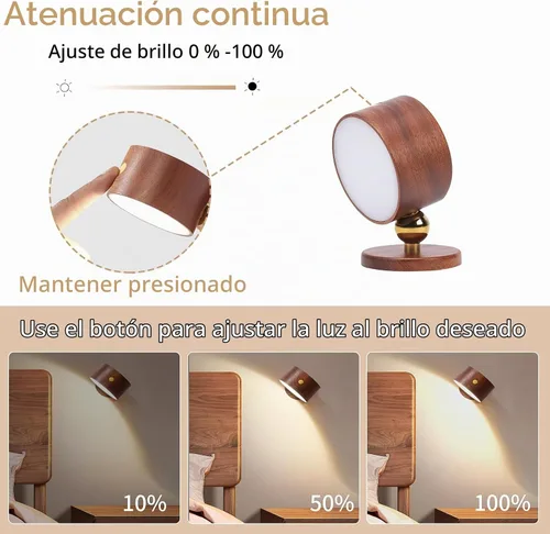 Vista 7 de LANDGOO Wood Wall Sconce Bedside Lamp,Rechargeable, Night Lights, Sapele