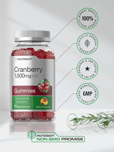Vista 6 de Horbäach Gomitas de arándano 70 unidades Suplemento vegano, sin OMG y sin gluten Fórmula de extracto de alta potencia