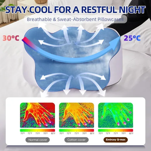 Vista 3 de FUNCCUBE Almohada cervical para el cuello – Almohadas de espuma viscoelástica para aliviar el dolor dormir con funda de almohada refrescante, Queen