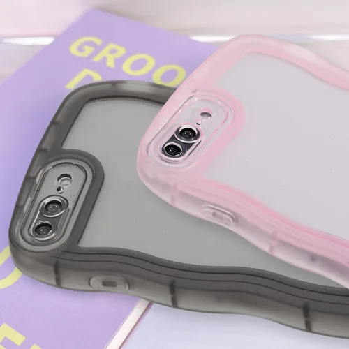 Vista 3 de Funda transparente compatible con iPhone 7 Plus/8 Plus, lindo marco ondulado de color sólido, transparente, de silicona suave, antiarañazos, a