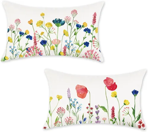 Vista 8 de ONWAY Juego de 2 fundas de almohada lumbar de primavera de 18 x 18 pulgadas Morado