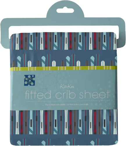 Vista 4 de KicKee Pants Sábana bajera estampada para cuna de bebé, colores sólidos adorables para colchón de cuna, hecha de viscosa de bambú para ropa de cama