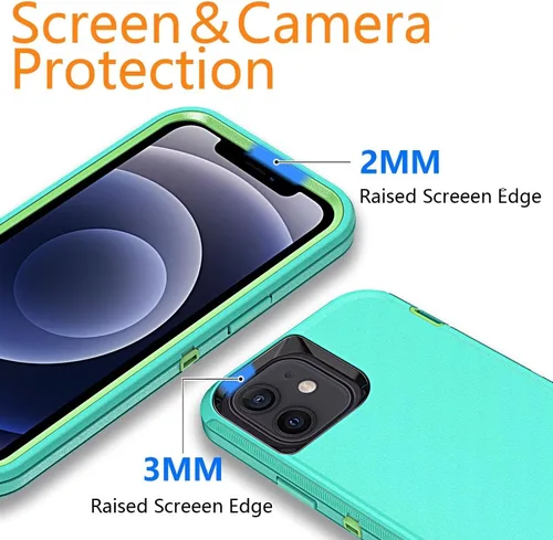 Vista 5 de YmhxcY Funda para iPhone 12 y iPhone 12 Pro, a prueba de golpes, a prueba de caídas, a prueba de polvo, a prueba de caídas, 3 capas, duradera, funda