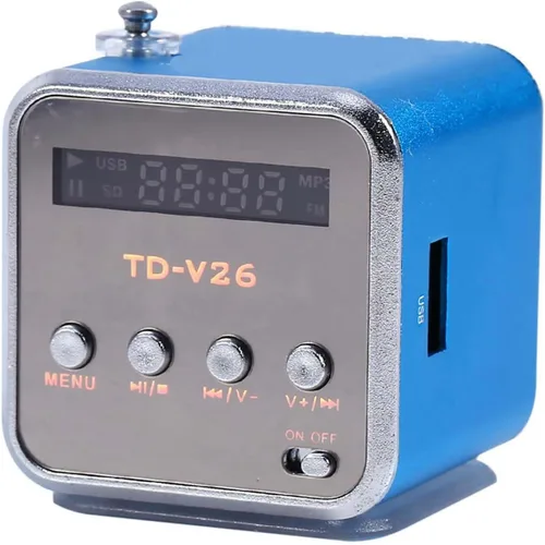Vista 6 de Altavoz de radio FM portátil, MP3 MP4 estéreo digital, reproductor de música, soporte para tarjeta TF, disco USB, batería de 600 mAh, mini altavoz