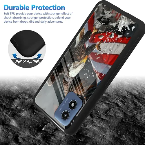 Vista 3 de Funda para Motorola Moto G Play 4G 2024 con protector de pantalla, parte trasera de vidrio templado + funda de silicona suave TPU absorción