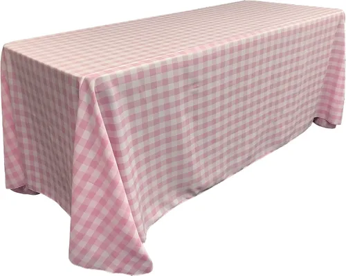 Vista 46 de LA Linen Mantel rectangular de poliéster Gingham a cuadros 60 por 84 pulgadas, blanco y verde oscuro
