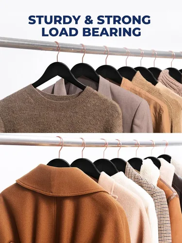 Vista 6 de Smartor Paquete de 20 perchas de madera maciza para armario, perchas de madera resistente para trajes, camisas, vestidos, con gancho de oro rosa