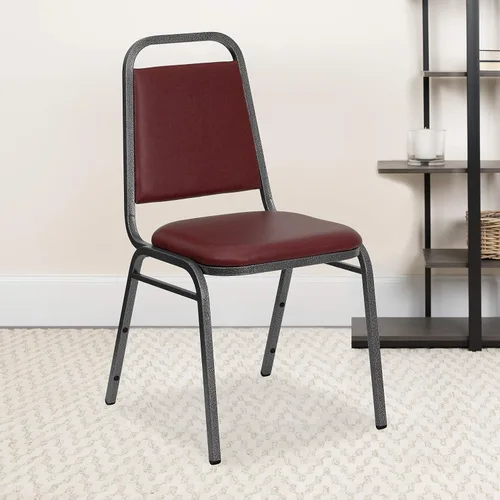 Vista 10 de EMMA + OLIVER Silla de Banquete Apilable con Respaldo Trapezoidal de Vinilo, Silla Multiusos Apilable con Asiento y Respaldo Acolchados, Negro