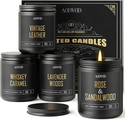 Vista 8 de Velas perfumadas para hombres – Paquete de 4 velas para el hogar, cera de soja de 36 onzas, tiempo de combustión de 200 horas, juego de velas
