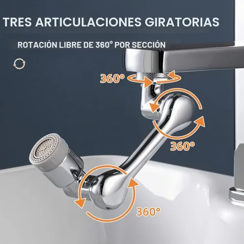 Vista 2 de Grifo giratorio de 1080°, aireador universal con filtro de salpicaduras de 1080 grados, extensor de grifo giratorio de ángulo grande, aireador