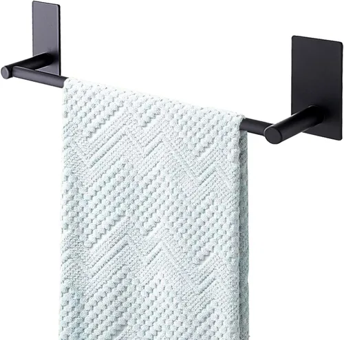 Vista 14 de Barra de Toalla Adhesiva Negra de 9 Pulgadas, Soporte de Toalla de Baño Adhesivo, Soportes de Toalla de Mano, Sin Perforación en la Pared - Negro