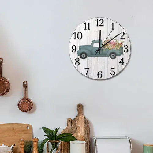 Vista 86 de Reloj de pared de guitarra acústica con aspecto de madera natural, reloj de madera rústico y elegante, 10 silenciosos, sin tictac, de cuarzo